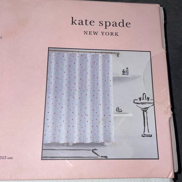 Kate Spade New York Fabric Shower Curtain Pink Yellow Dot 72x72 Modern Bathroom - Picture 10 of 13